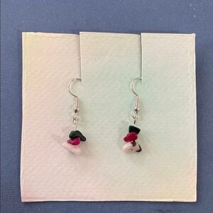 Green and Pink Dangle Earrings with Crystal Accents